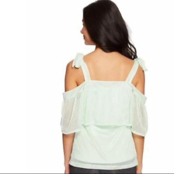 PUMA Extreme Off Shoulder Mesh Mint Ruffle Top  L - Picture 3 of 9